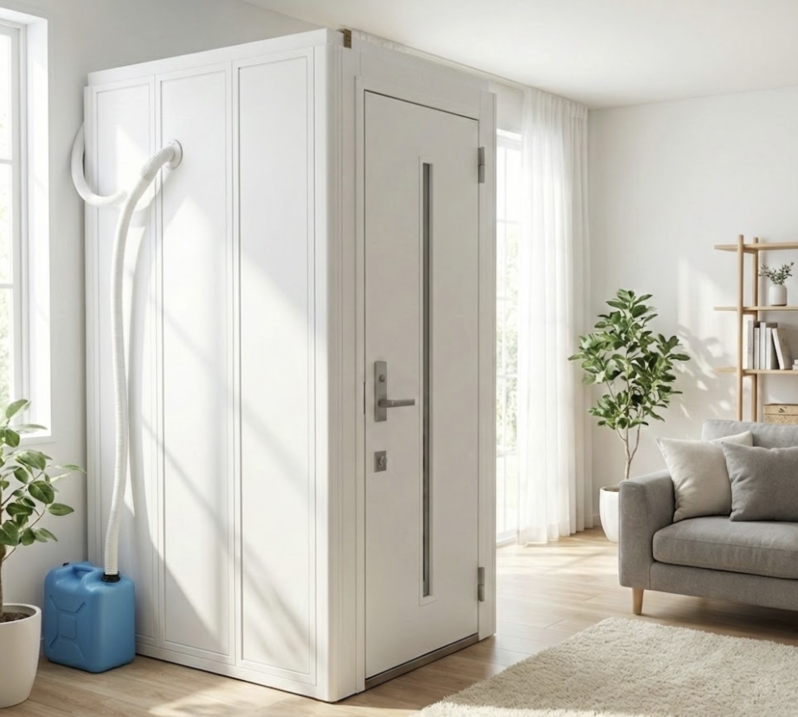 防音室の外側に排水タンクを設置したイメージイラスト