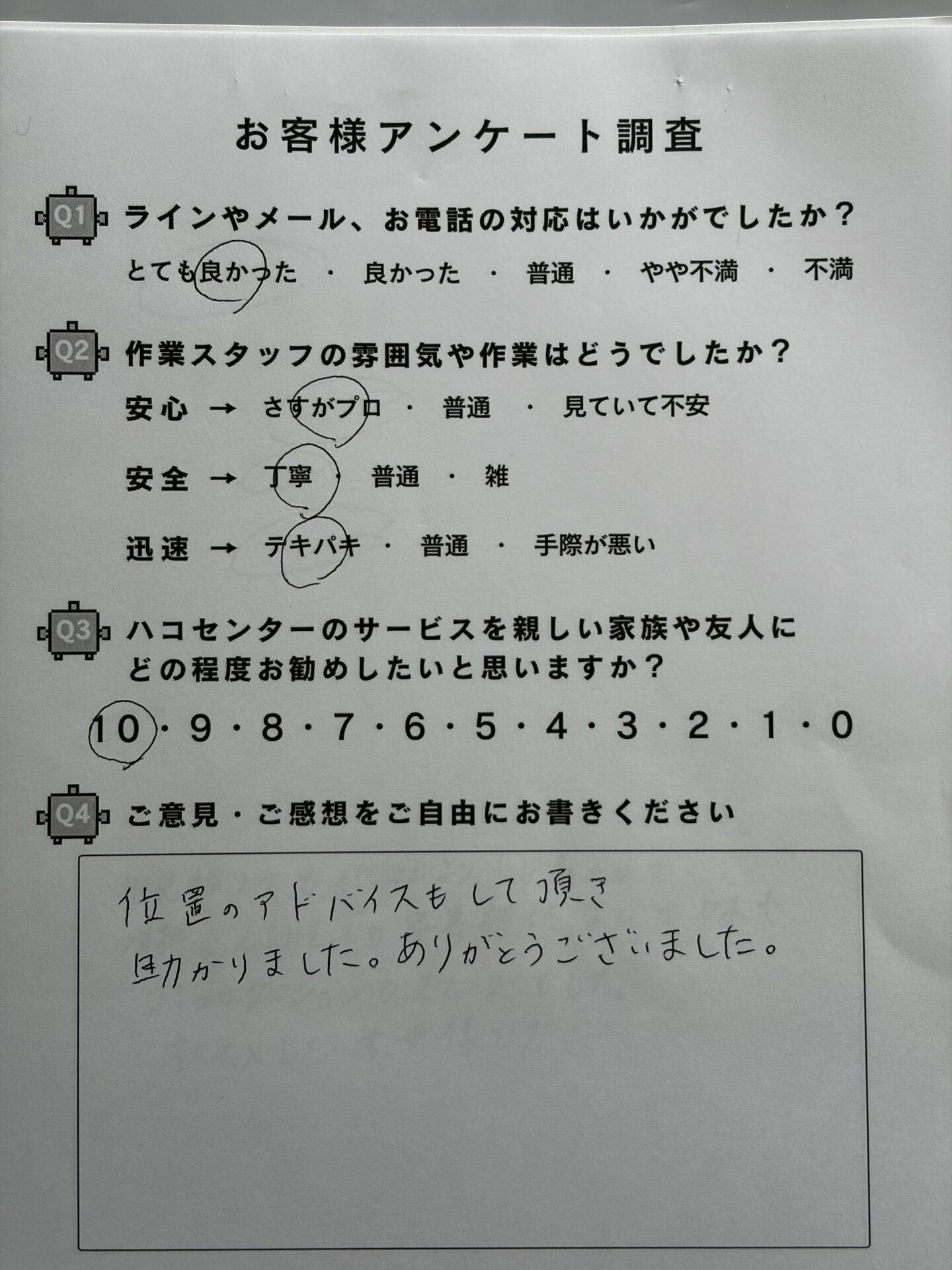 お客様アンケート調査結果