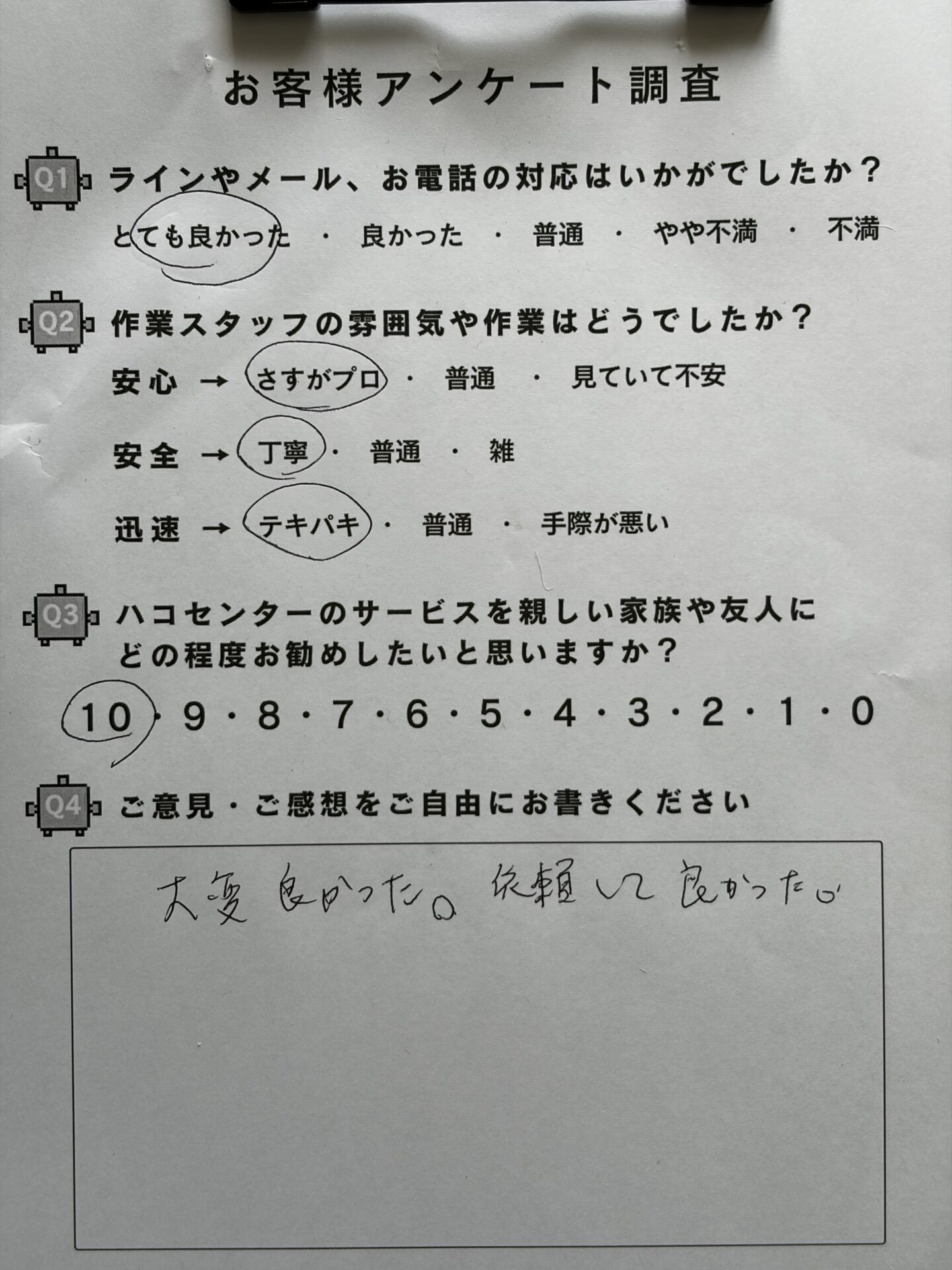 お客様アンケート調査結果