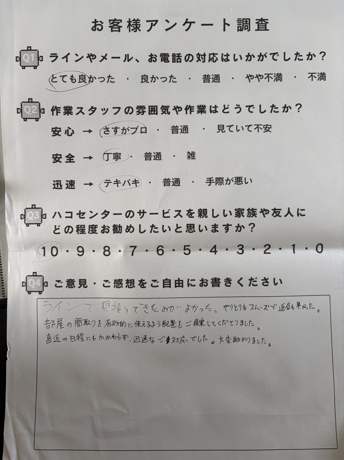 お客様アンケート調査結果