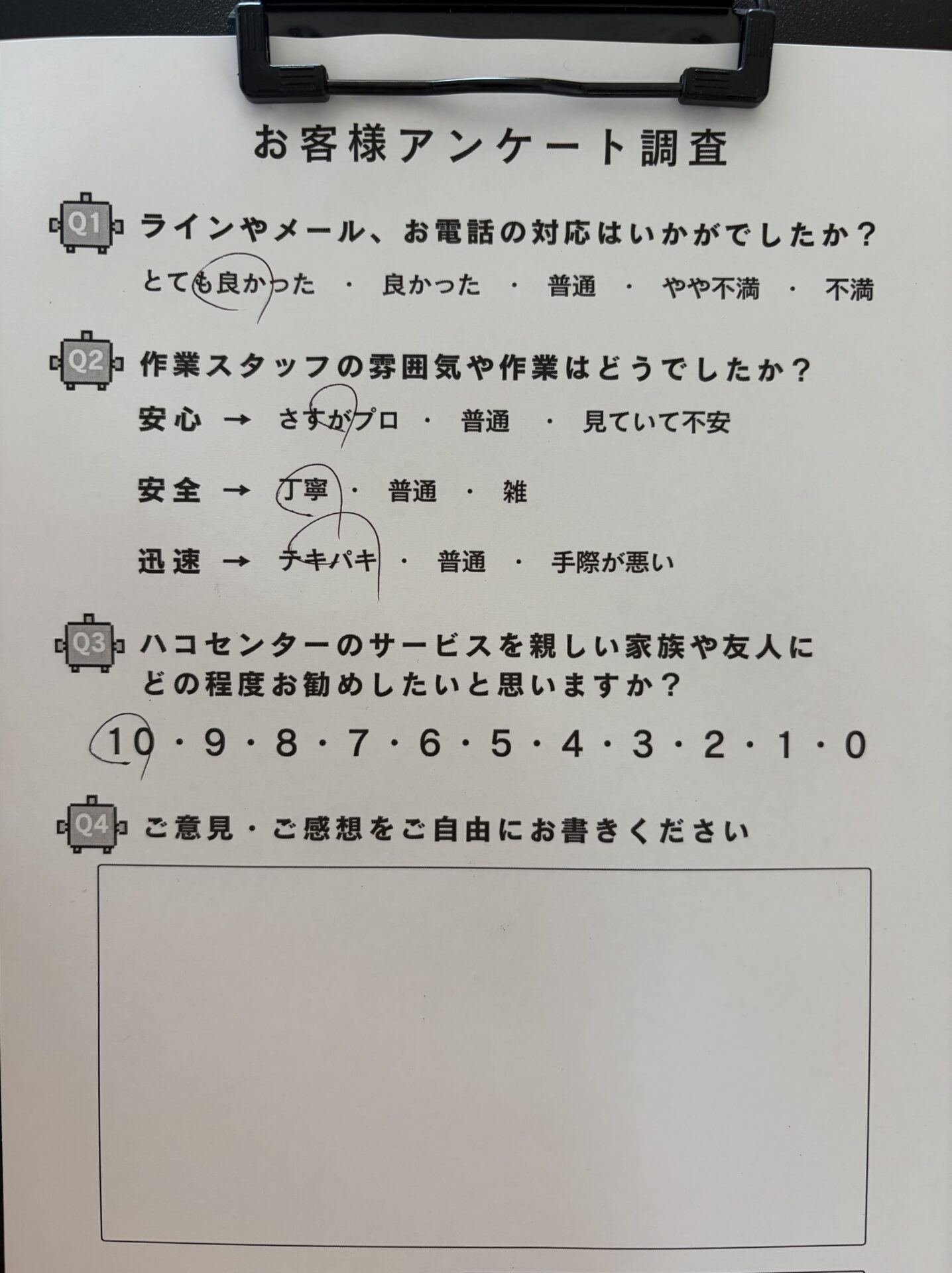 お客様アンケート調査結果